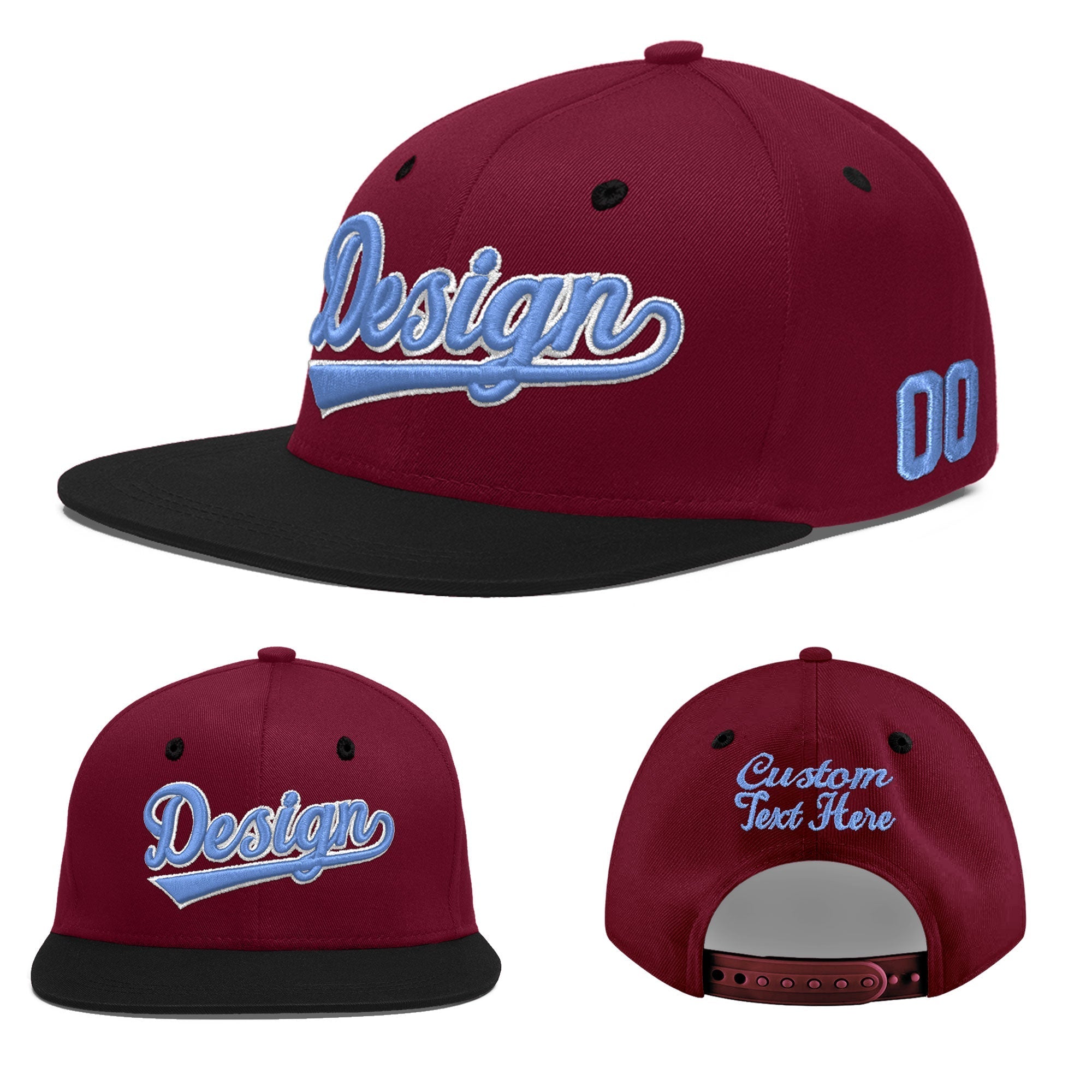 Custom Crimson Black 3D Puff Embroidery Flat Embroidery Casual Sport Baseball Cap