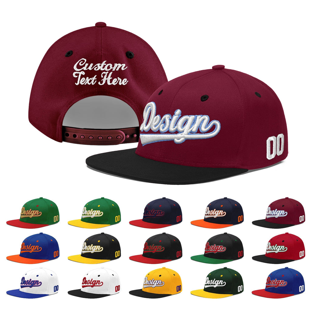 Custom Crimson Black 3D Puff Embroidery Flat Embroidery Casual Sport Baseball Cap