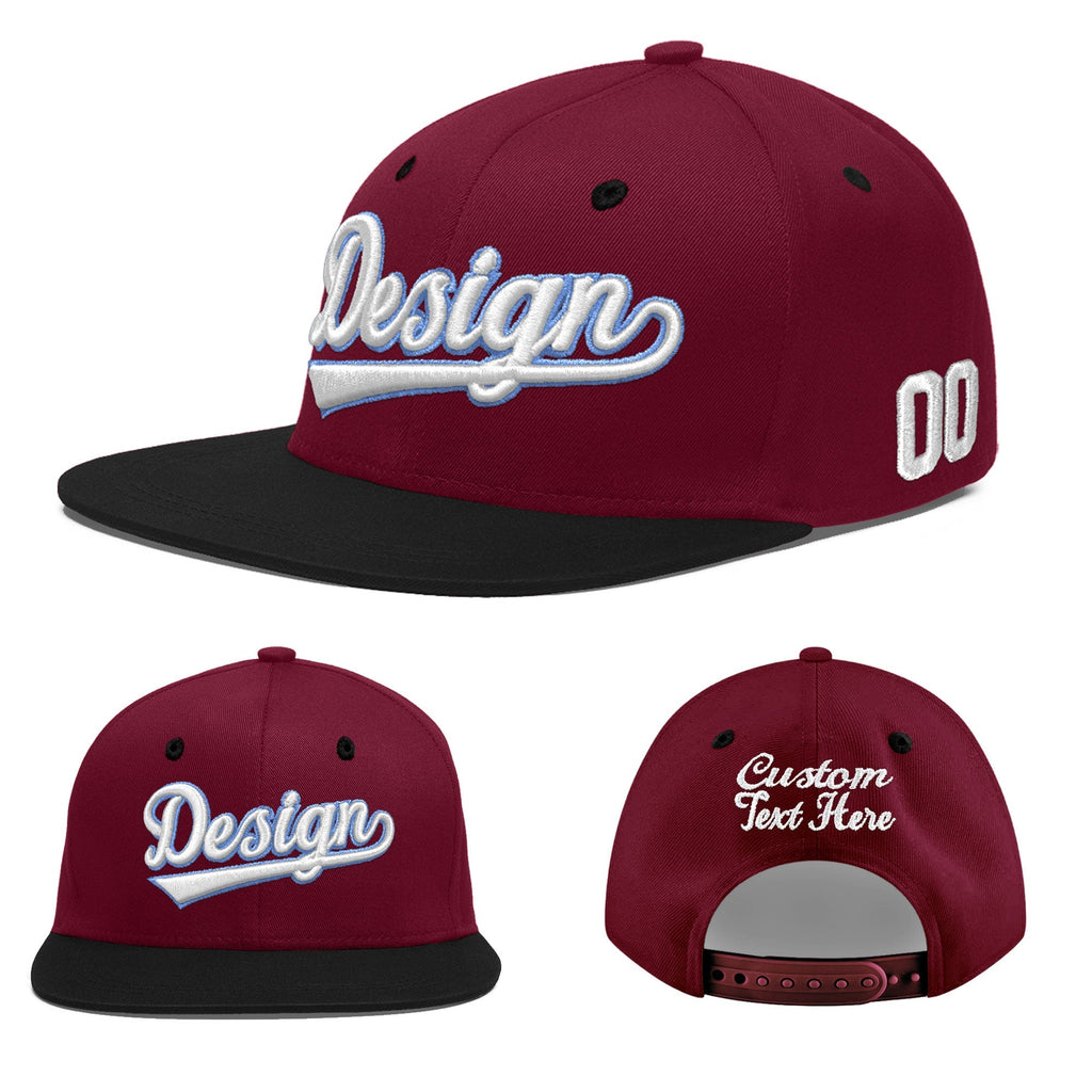 Custom Crimson Black 3D Puff Embroidery Flat Embroidery Casual Sport Baseball Cap
