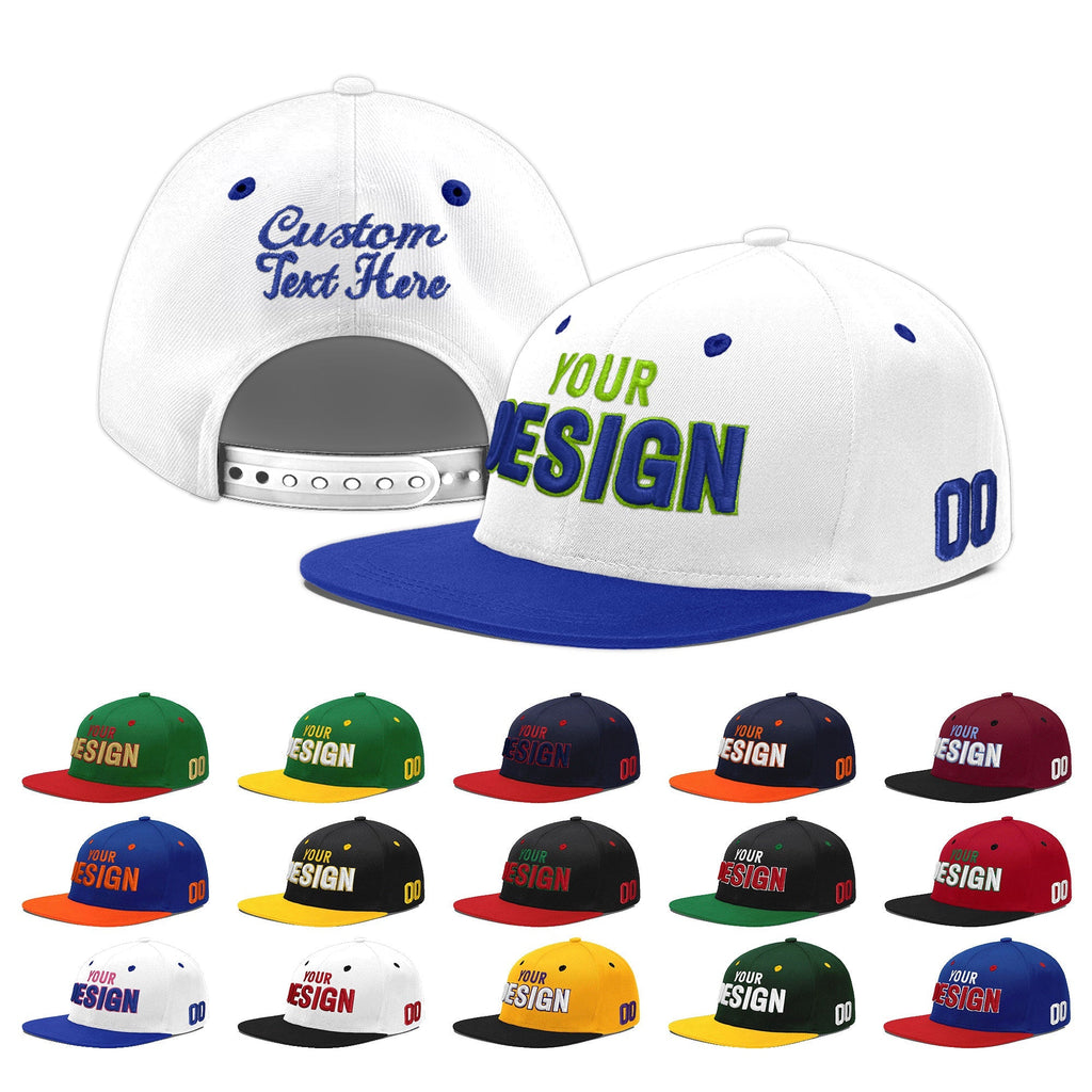 Custom White Royal Blue 3D Puff Embroidery Flat Embroidery Casual Sport Baseball Cap