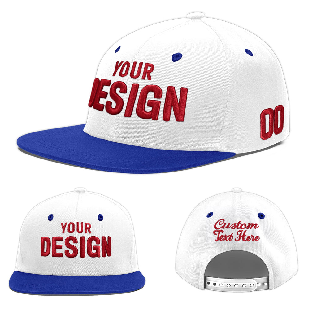 Custom White Royal Blue 3D Puff Embroidery Flat Embroidery Casual Sport Baseball Cap