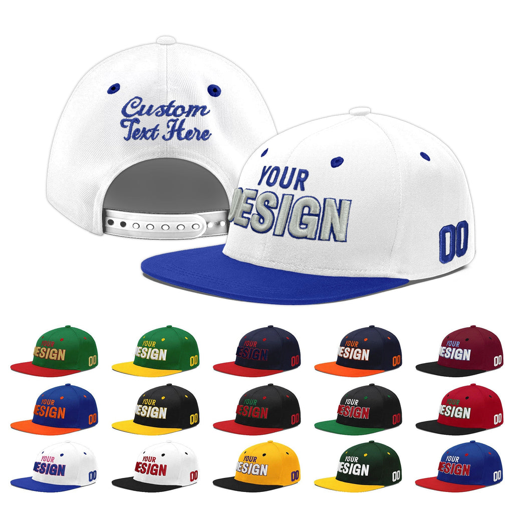 Custom White Royal Blue 3D Puff Embroidery Flat Embroidery Casual Sport Baseball Cap
