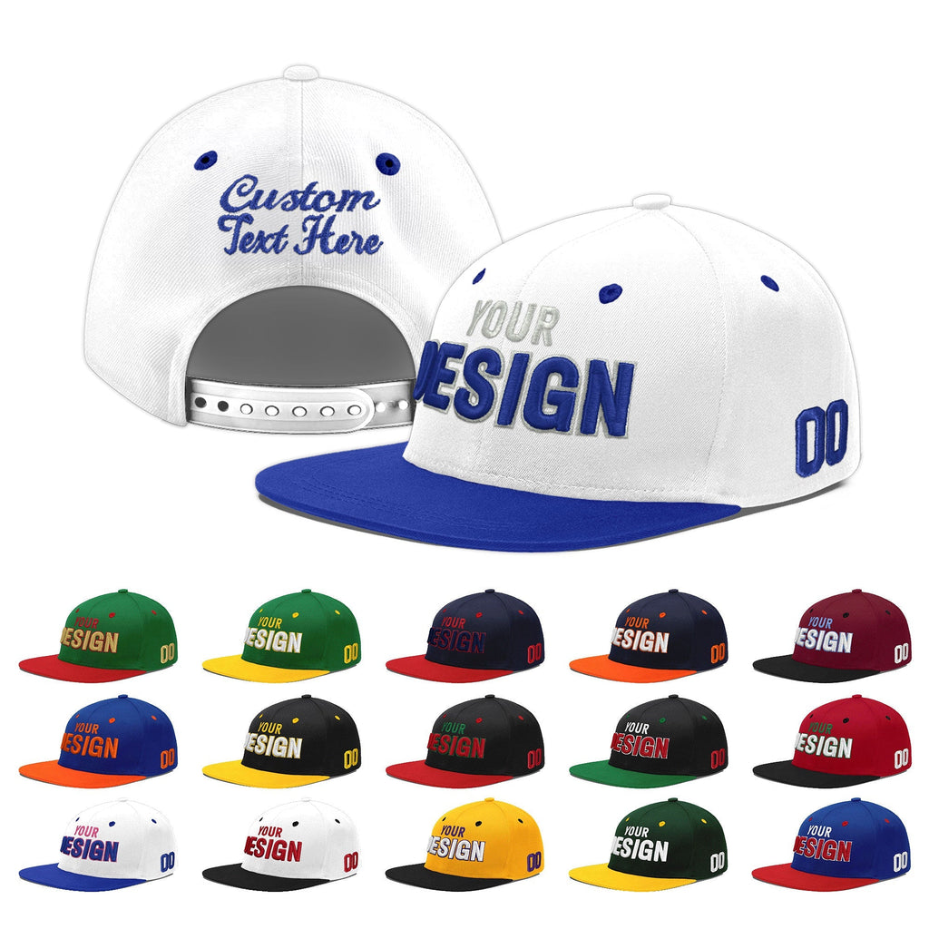 Custom White Royal Blue 3D Puff Embroidery Flat Embroidery Casual Sport Baseball Cap