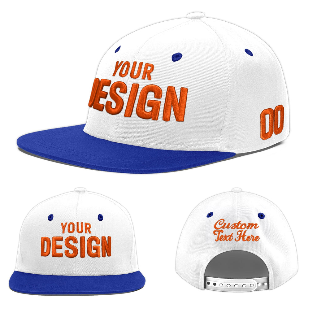 Custom White Royal Blue 3D Puff Embroidery Flat Embroidery Casual Sport Baseball Cap