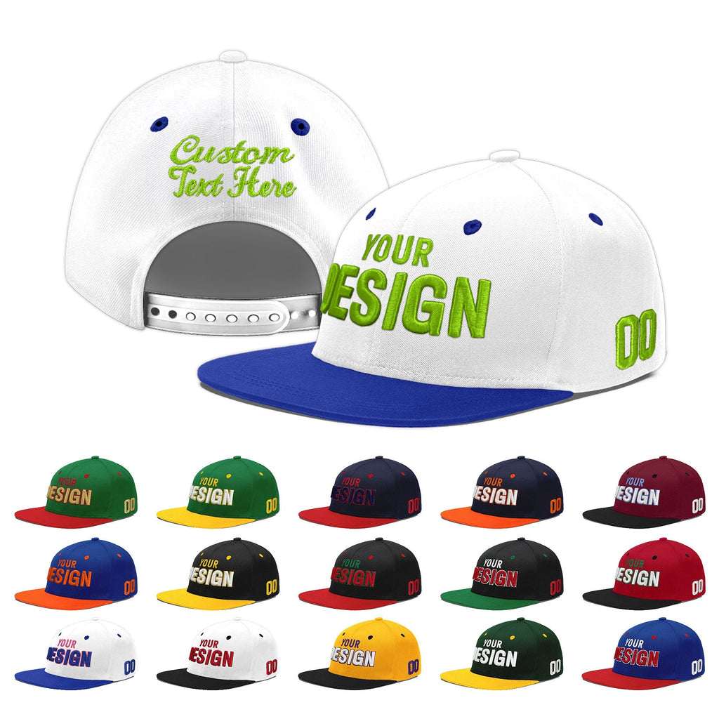 Custom White Royal Blue 3D Puff Embroidery Flat Embroidery Casual Sport Baseball Cap