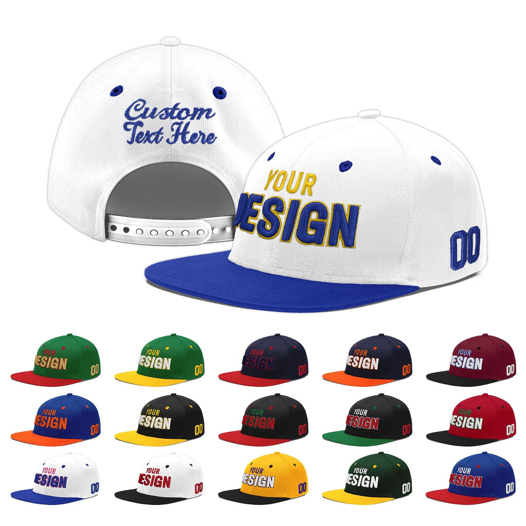 Custom White Royal Blue 3D Puff Embroidery Flat Embroidery Casual Sport Baseball Cap