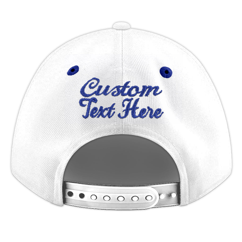 Custom White Royal Blue 3D Puff Embroidery Flat Embroidery Casual Sport Baseball Cap