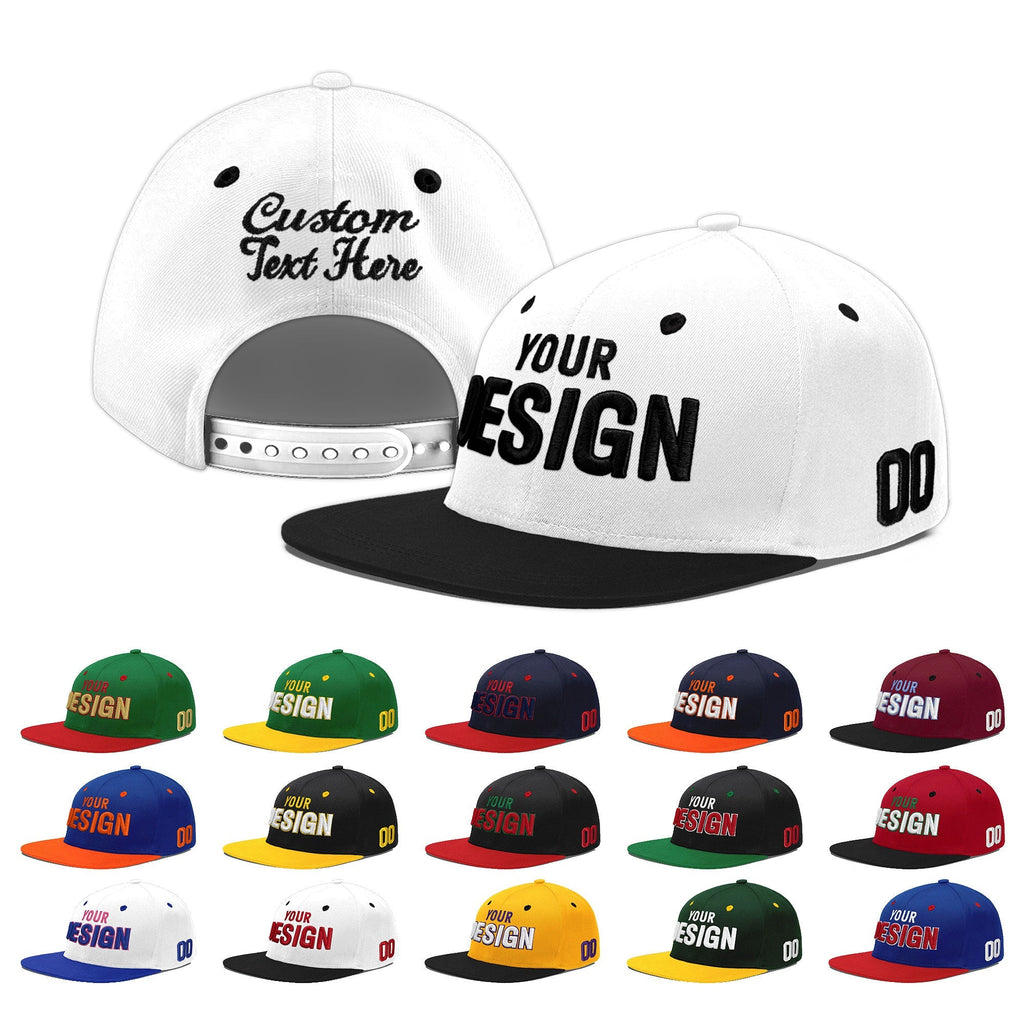 Custom White Black 3D Puff Embroidery Flat Embroidery Casual Sport Baseball Cap