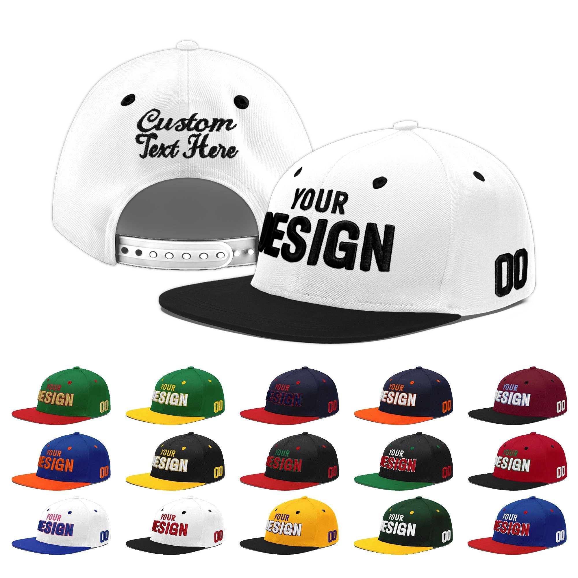 Custom White Black 3D Puff Embroidery Flat Embroidery Casual Sport Baseball Cap