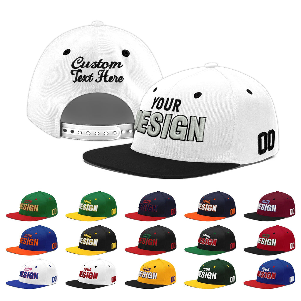 Custom White Black 3D Puff Embroidery Flat Embroidery Casual Sport Baseball Cap