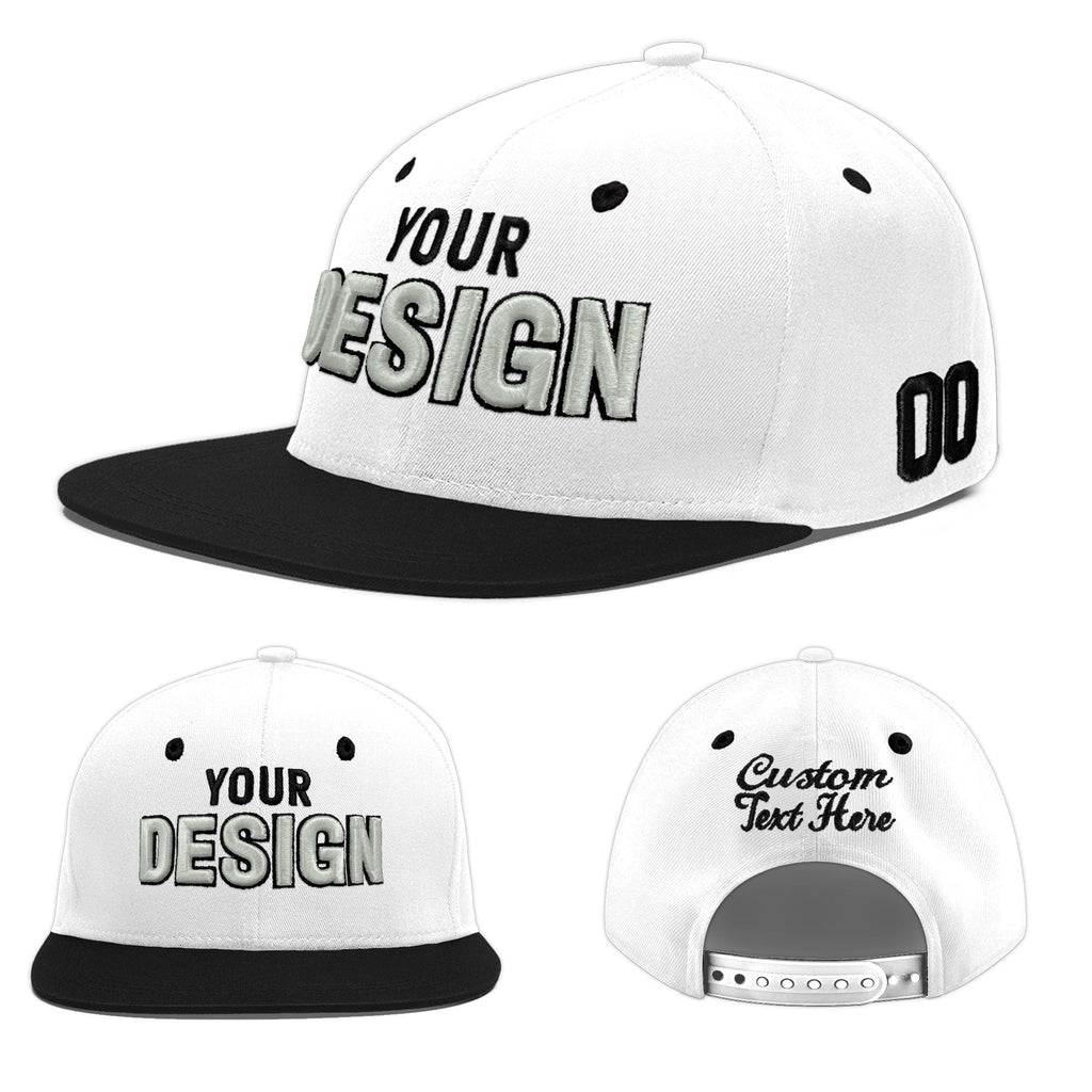 Custom White Black 3D Puff Embroidery Flat Embroidery Casual Sport Baseball Cap