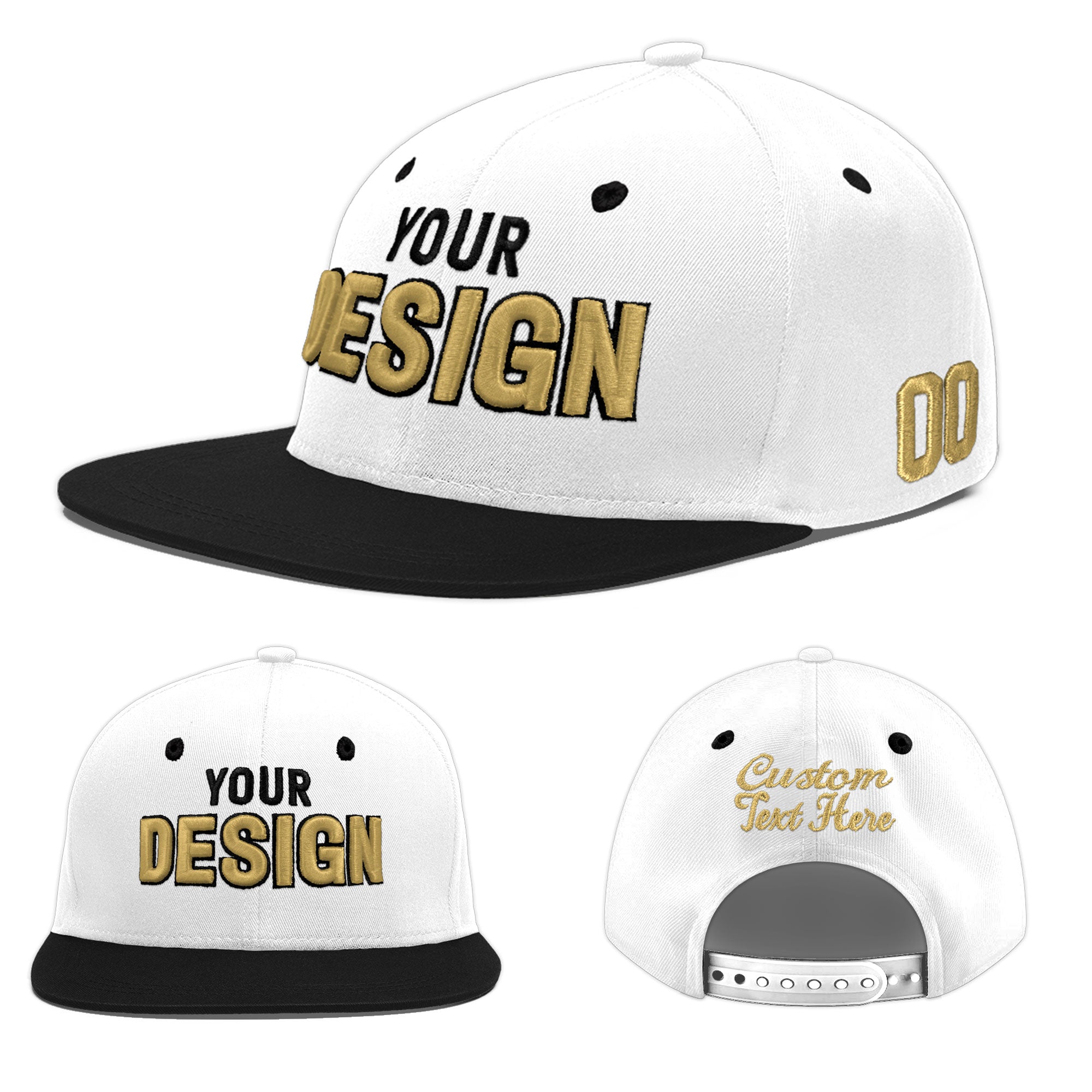 Custom White Black 3D Puff Embroidery Flat Embroidery Casual Sport Baseball Cap