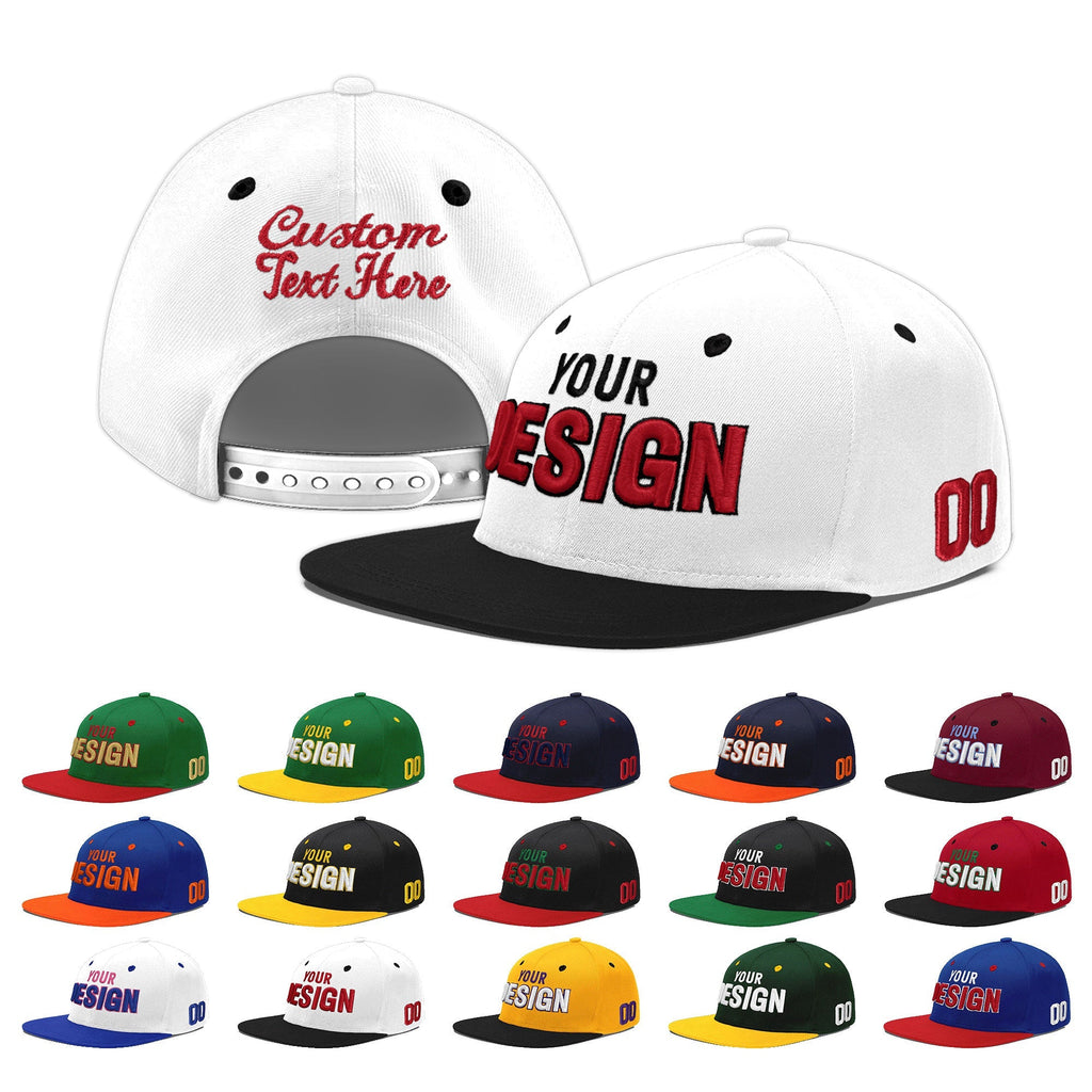 Custom White Black 3D Puff Embroidery Flat Embroidery Casual Sport Baseball Cap
