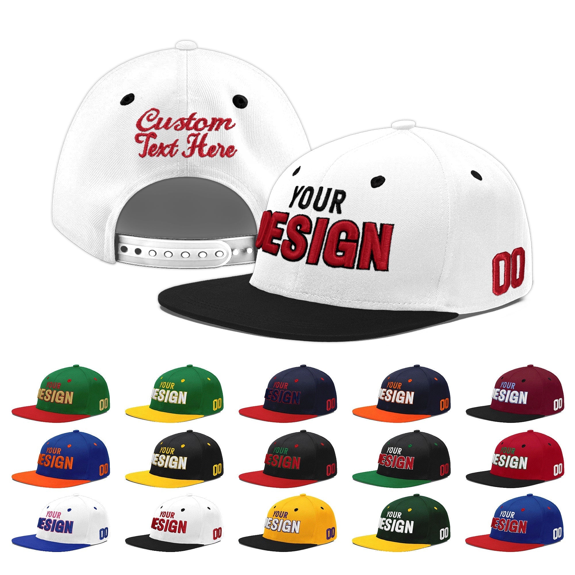 Custom White Black 3D Puff Embroidery Flat Embroidery Casual Sport Baseball Cap