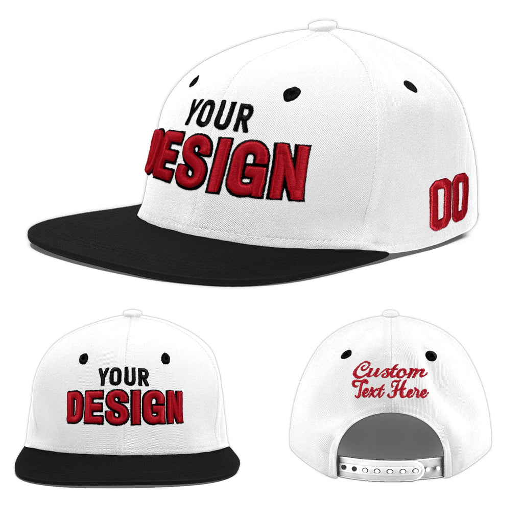 Custom White Black 3D Puff Embroidery Flat Embroidery Casual Sport Baseball Cap