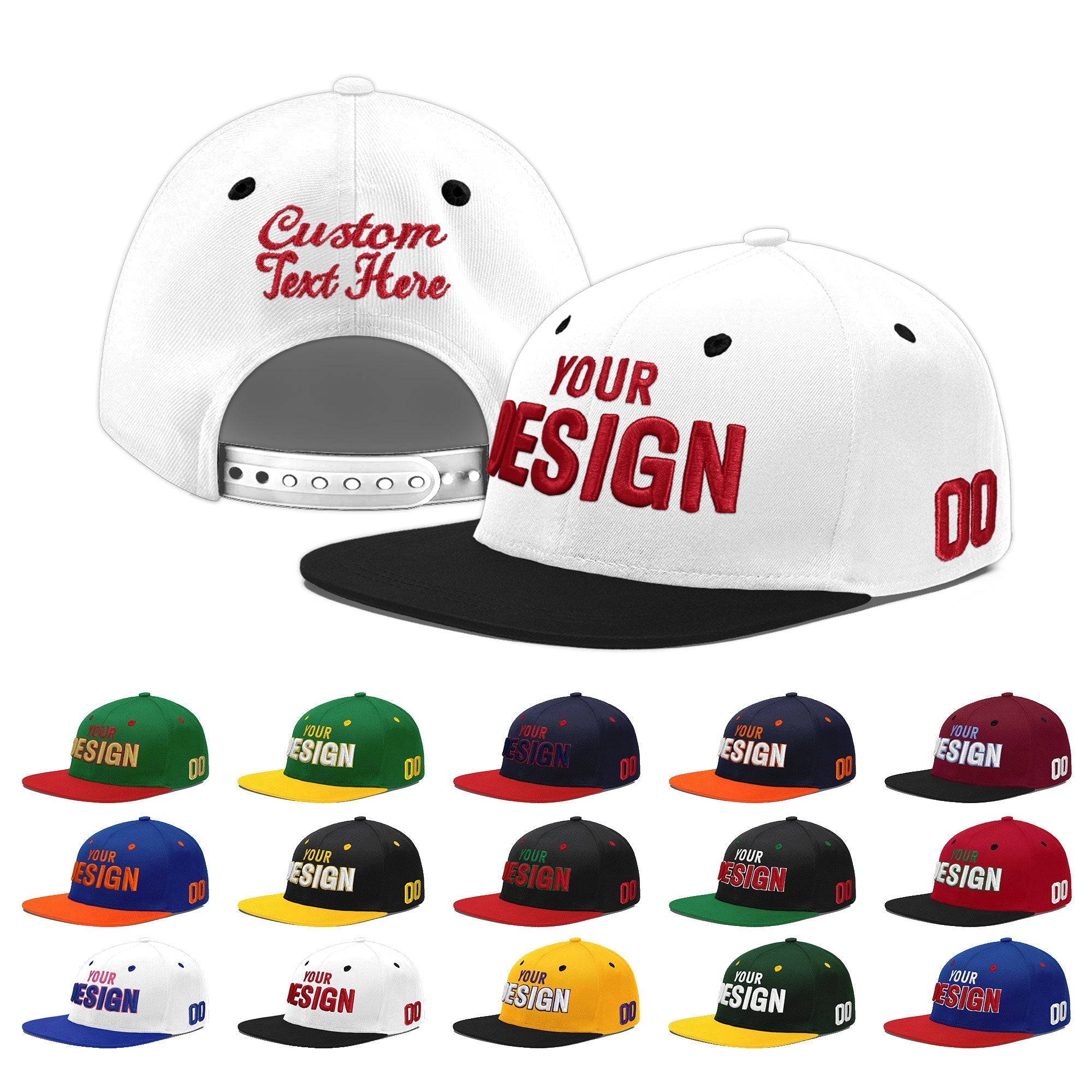 Custom White Black 3D Puff Embroidery Flat Embroidery Casual Sport Baseball Cap