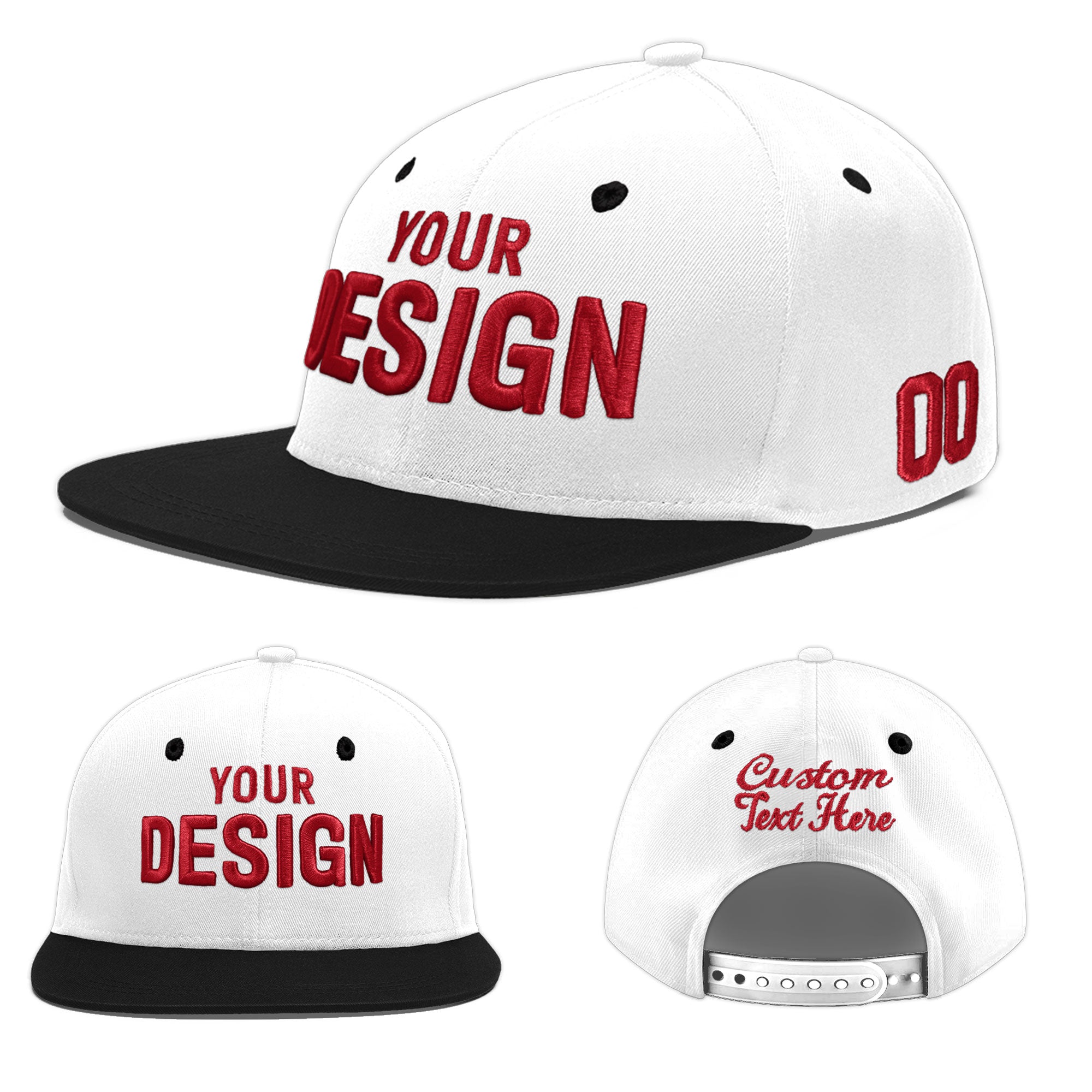 Custom White Black 3D Puff Embroidery Flat Embroidery Casual Sport Baseball Cap