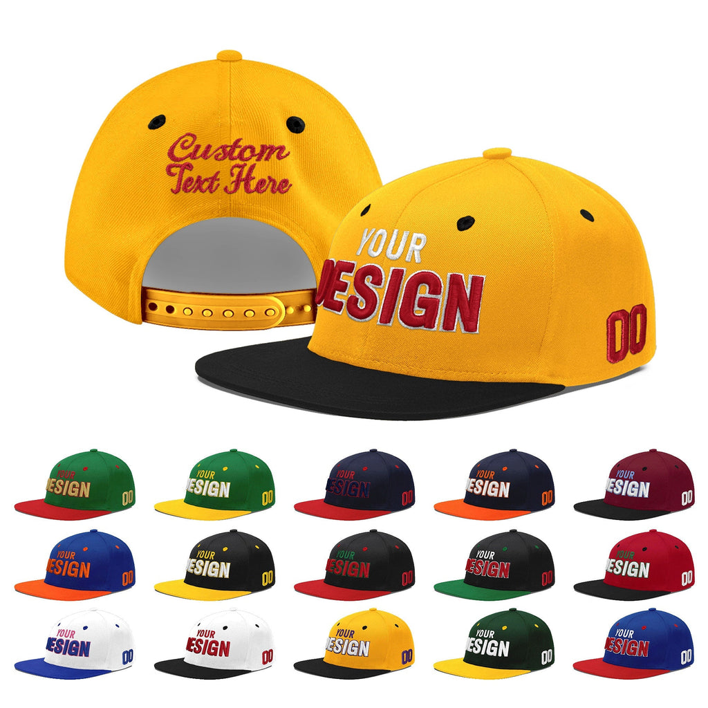 Custom Gold Black 3D Puff Embroidery Flat Embroidery Casual Sport Baseball Cap
