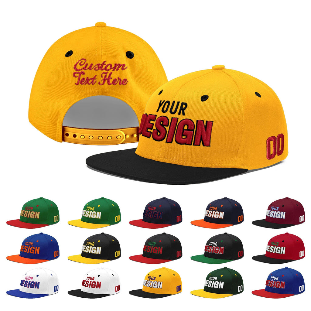 Custom Gold Black 3D Puff Embroidery Flat Embroidery Casual Sport Baseball Cap
