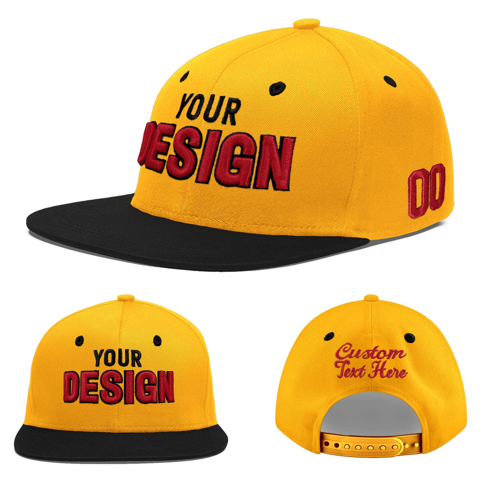Custom Gold Black 3D Puff Embroidery Flat Embroidery Casual Sport Baseball Cap