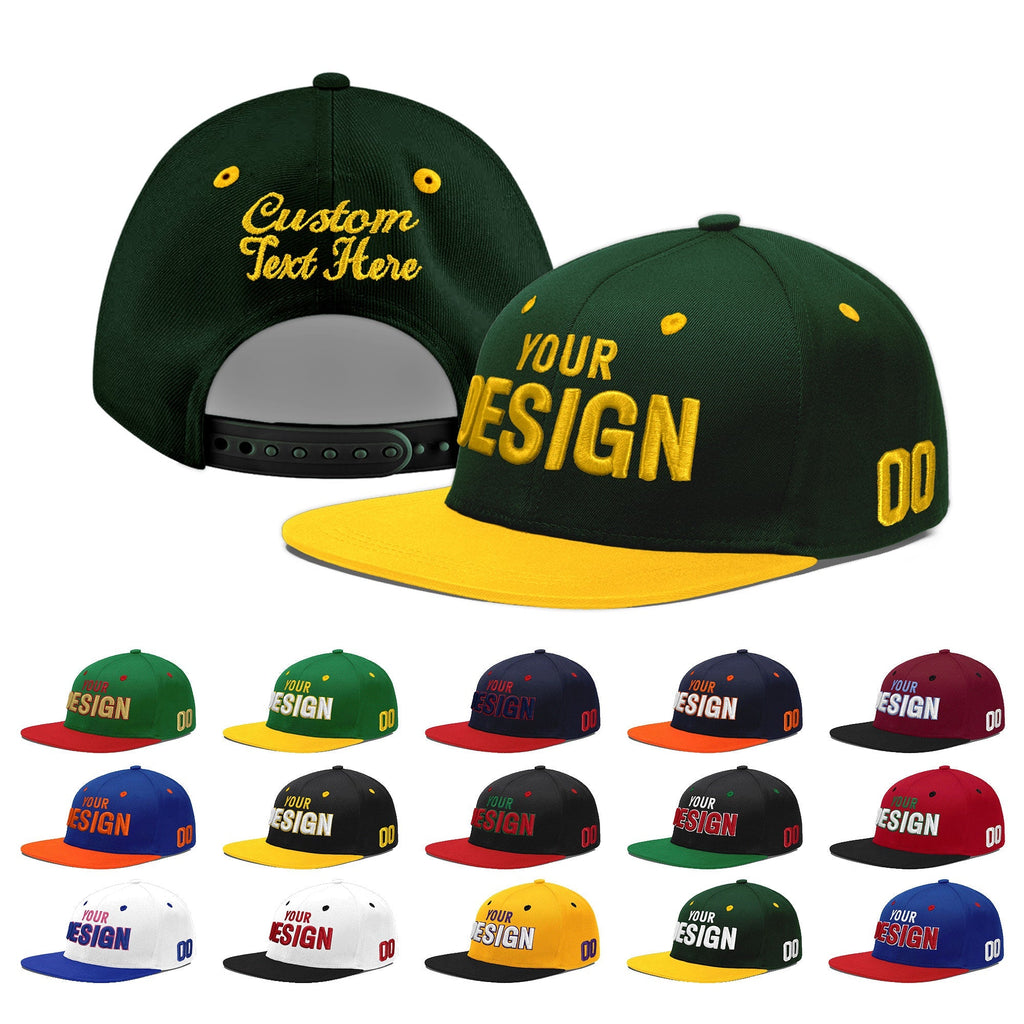 Custom Green Gold 3D Puff Embroidery Flat Embroidery Casual Sport Baseball Cap