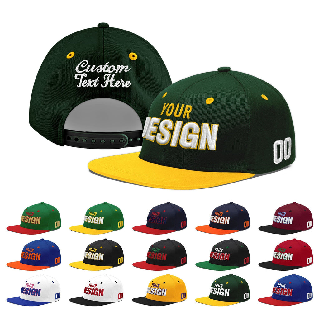 Custom Green Gold 3D Puff Embroidery Flat Embroidery Casual Sport Baseball Cap