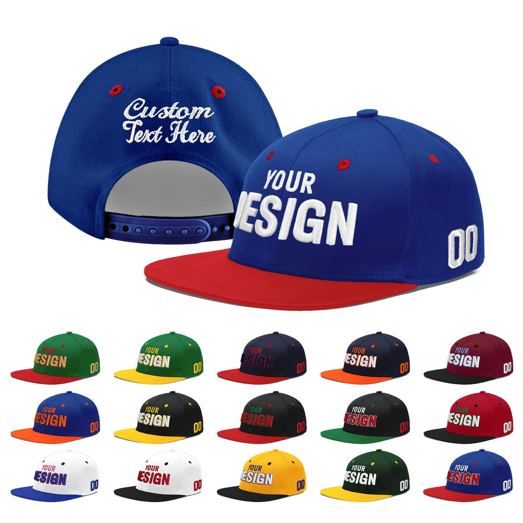 Custom Royal Blue Red 3D Puff Embroidery Flat Embroidery Casual Sport Baseball Cap