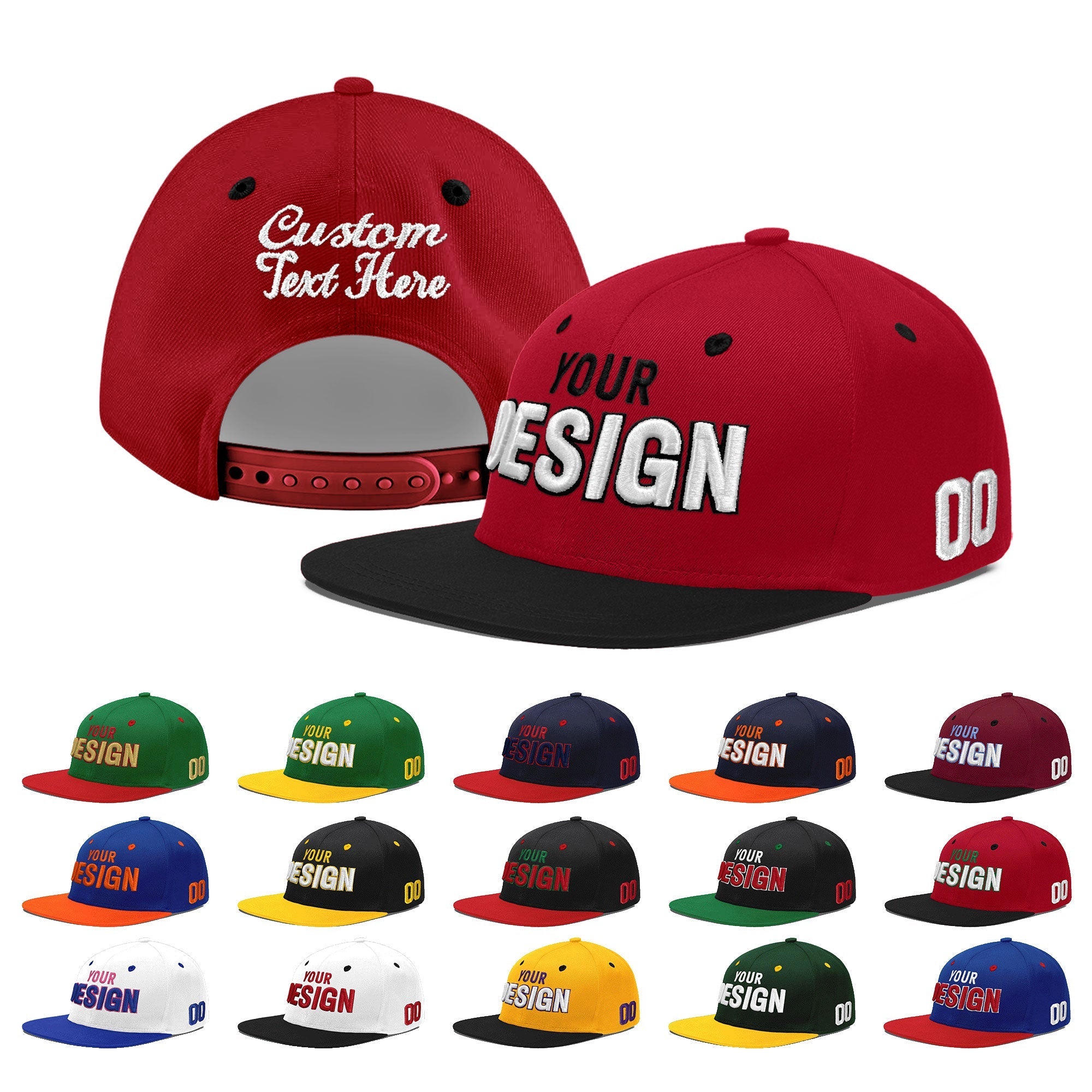 Custom Red Black 3D Puff Embroidery Flat Embroidery Casual Sport Baseball Cap