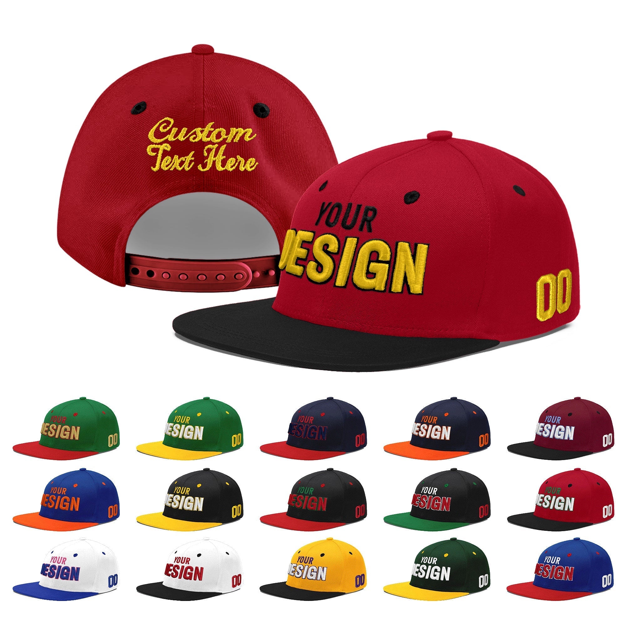 Custom Red Black 3D Puff Embroidery Flat Embroidery Casual Sport Baseball Cap