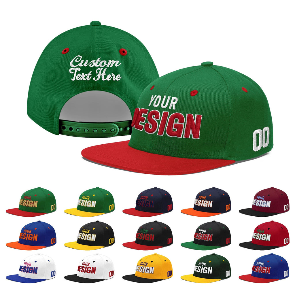 Custom Kelly Green Red 3D Puff Embroidery Flat Embroidery Casual Sport Baseball Cap