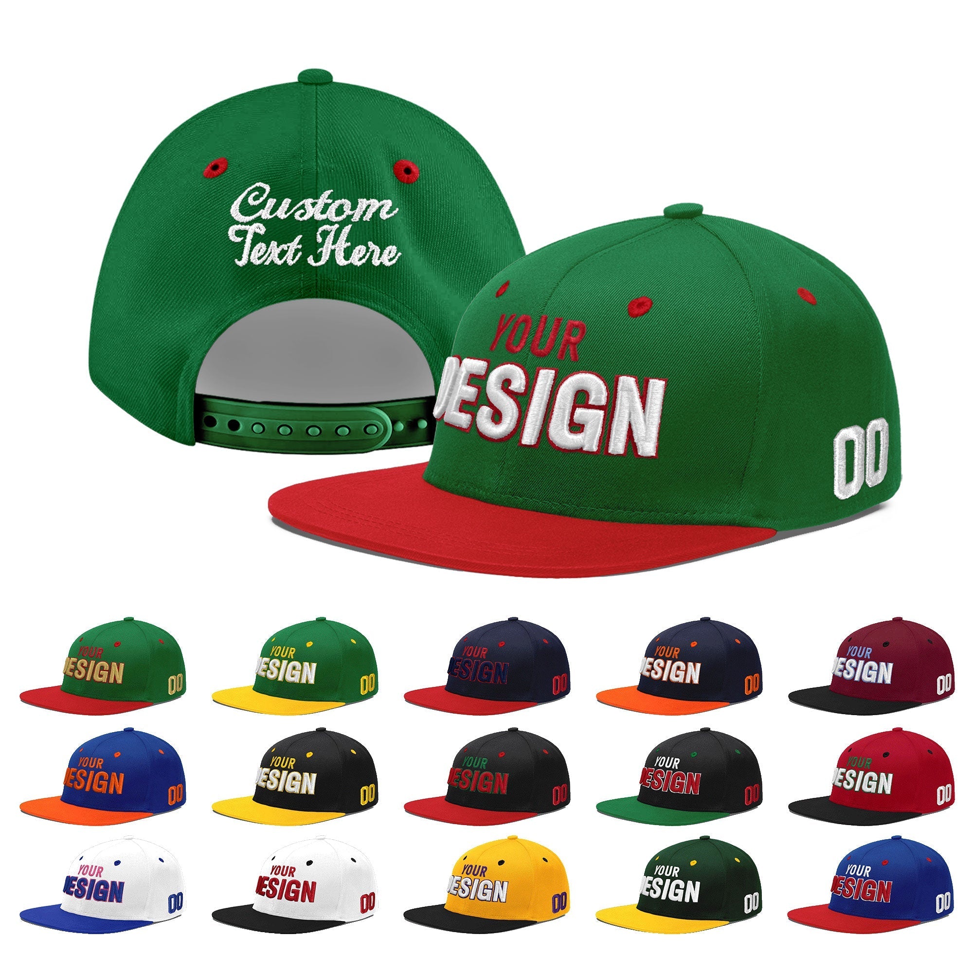 Custom Kelly Green Red 3D Puff Embroidery Flat Embroidery Casual Sport Baseball Cap