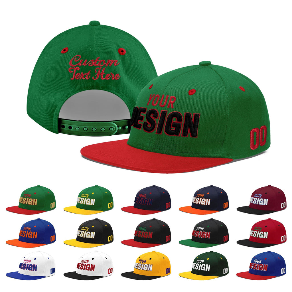 Custom Kelly Green Red 3D Puff Embroidery Flat Embroidery Casual Sport Baseball Cap