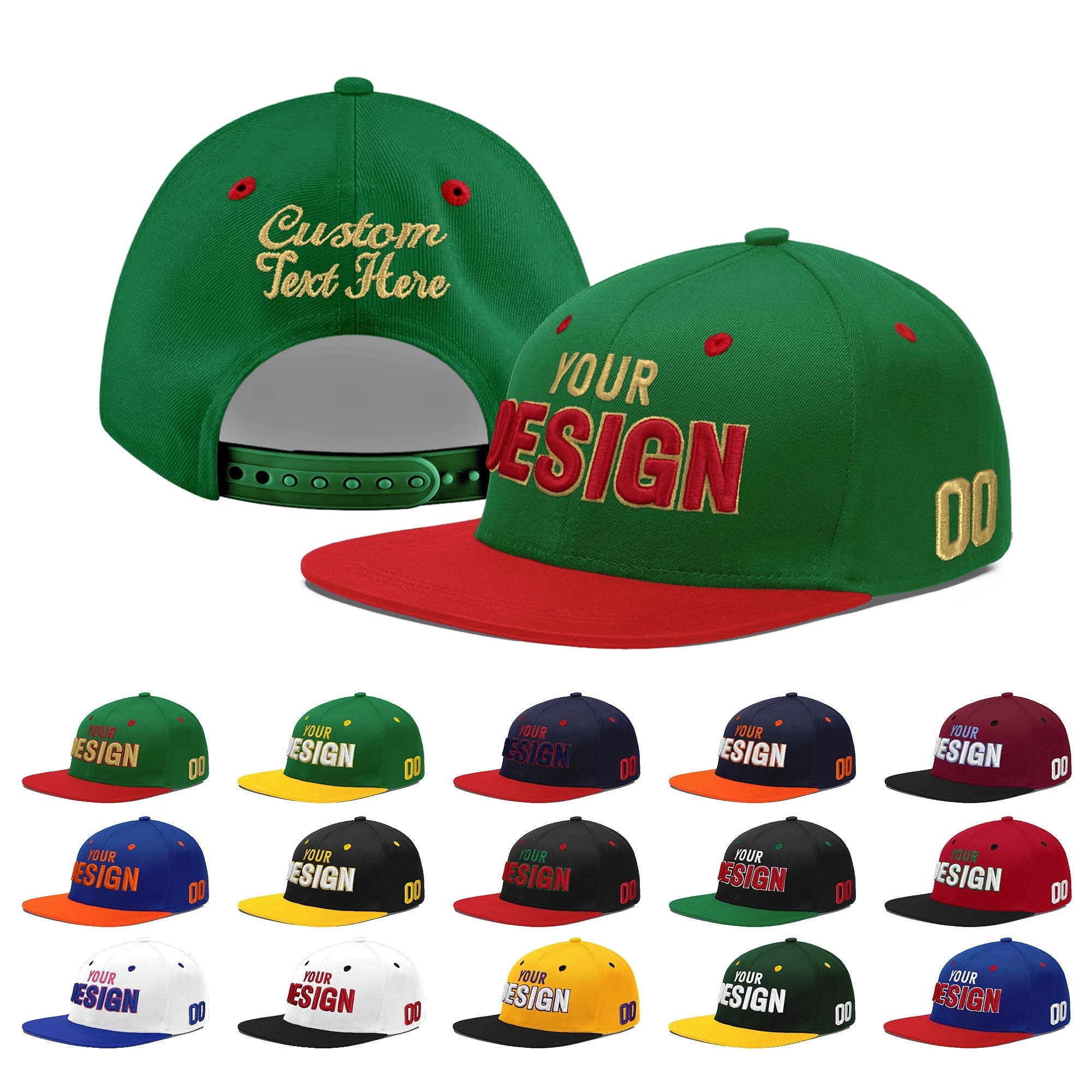 Custom Kelly Green Red 3D Puff Embroidery Flat Embroidery Casual Sport Baseball Cap