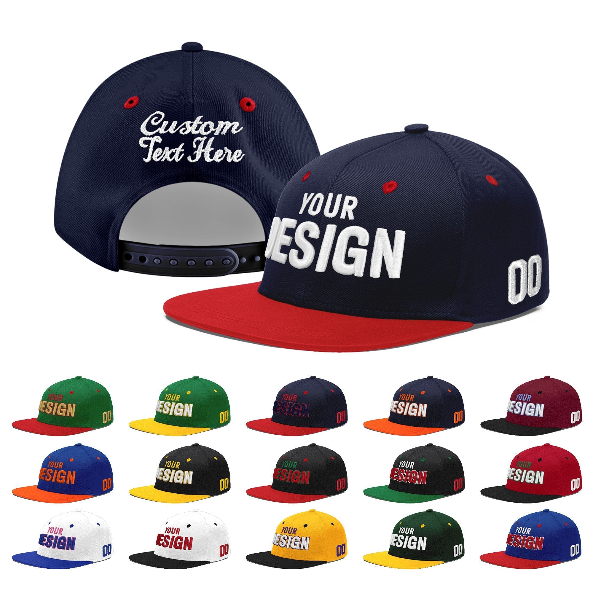 Custom Navy Red 3D Puff Embroidery Flat Embroidery Casual Sport Baseball Cap