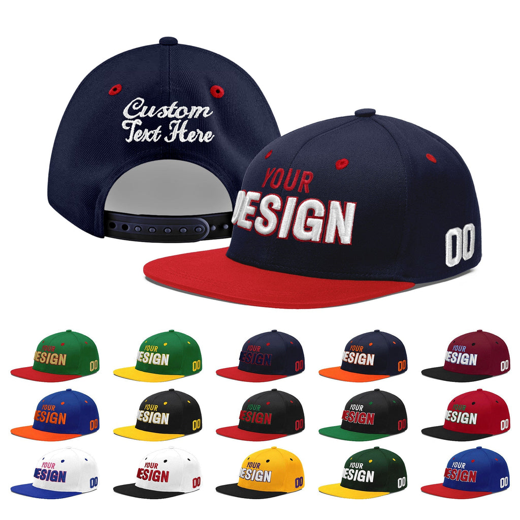 Custom Navy Red 3D Puff Embroidery Flat Embroidery Casual Sport Baseball Cap