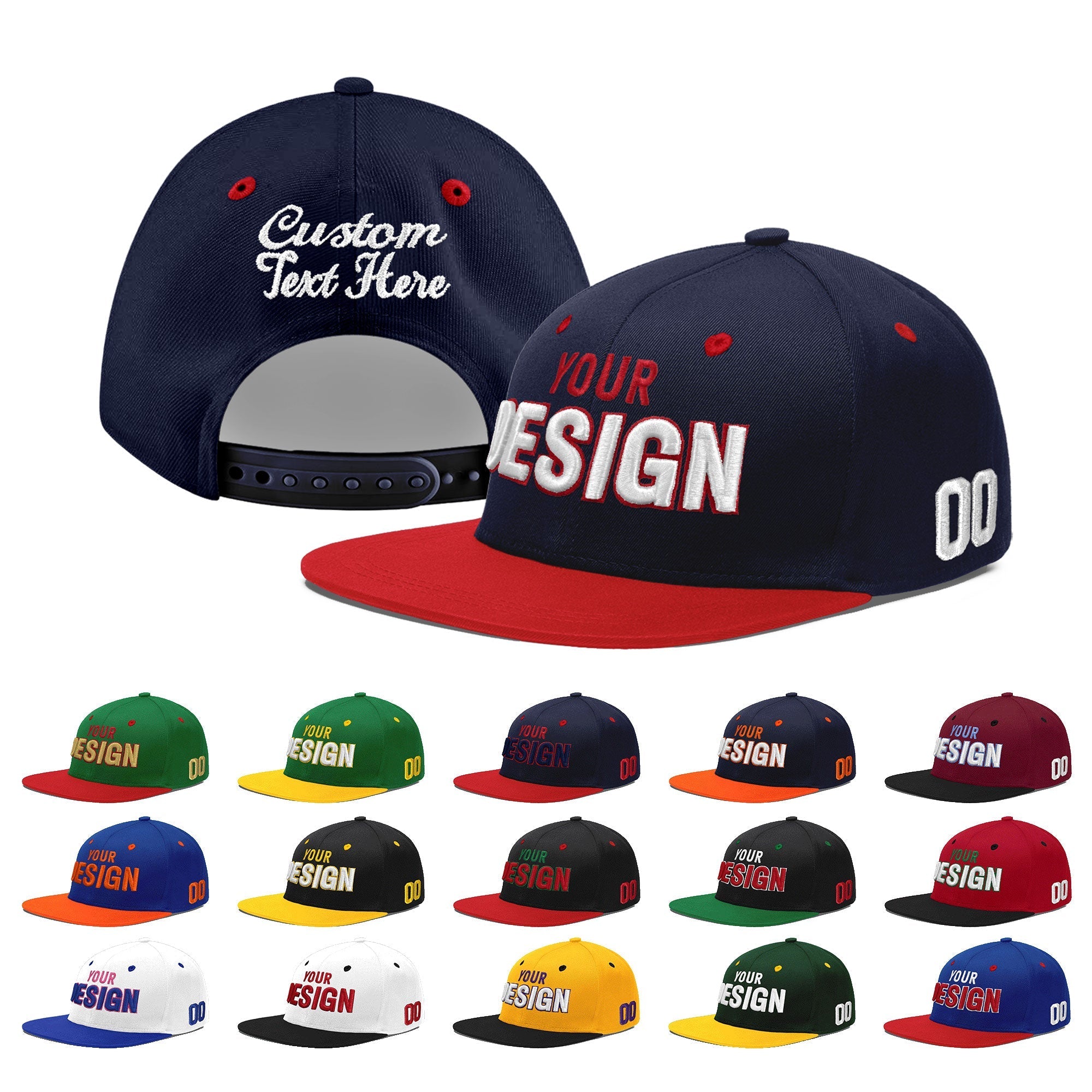 Custom Navy Red 3D Puff Embroidery Flat Embroidery Casual Sport Baseball Cap