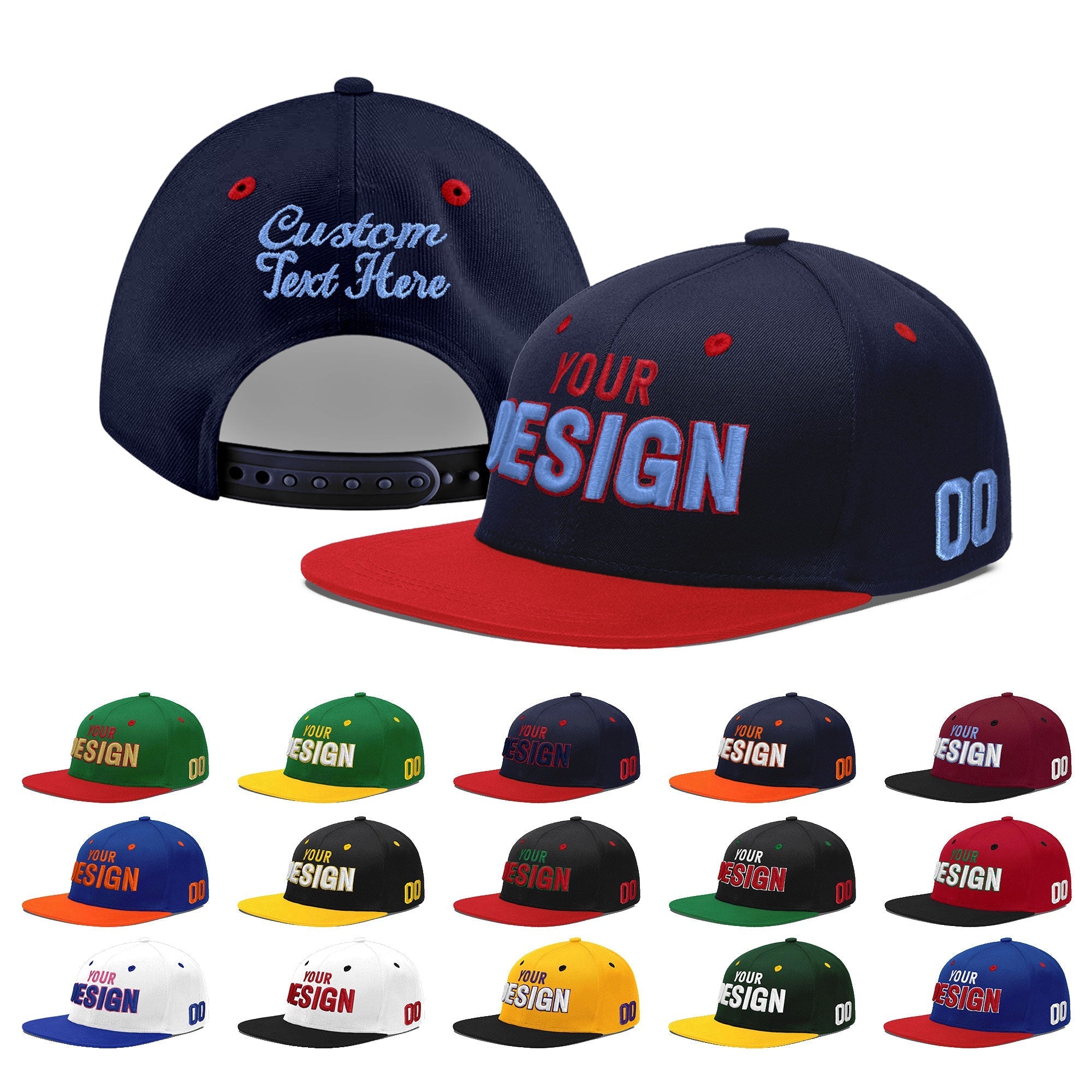 Custom Navy Red 3D Puff Embroidery Flat Embroidery Casual Sport Baseball Cap