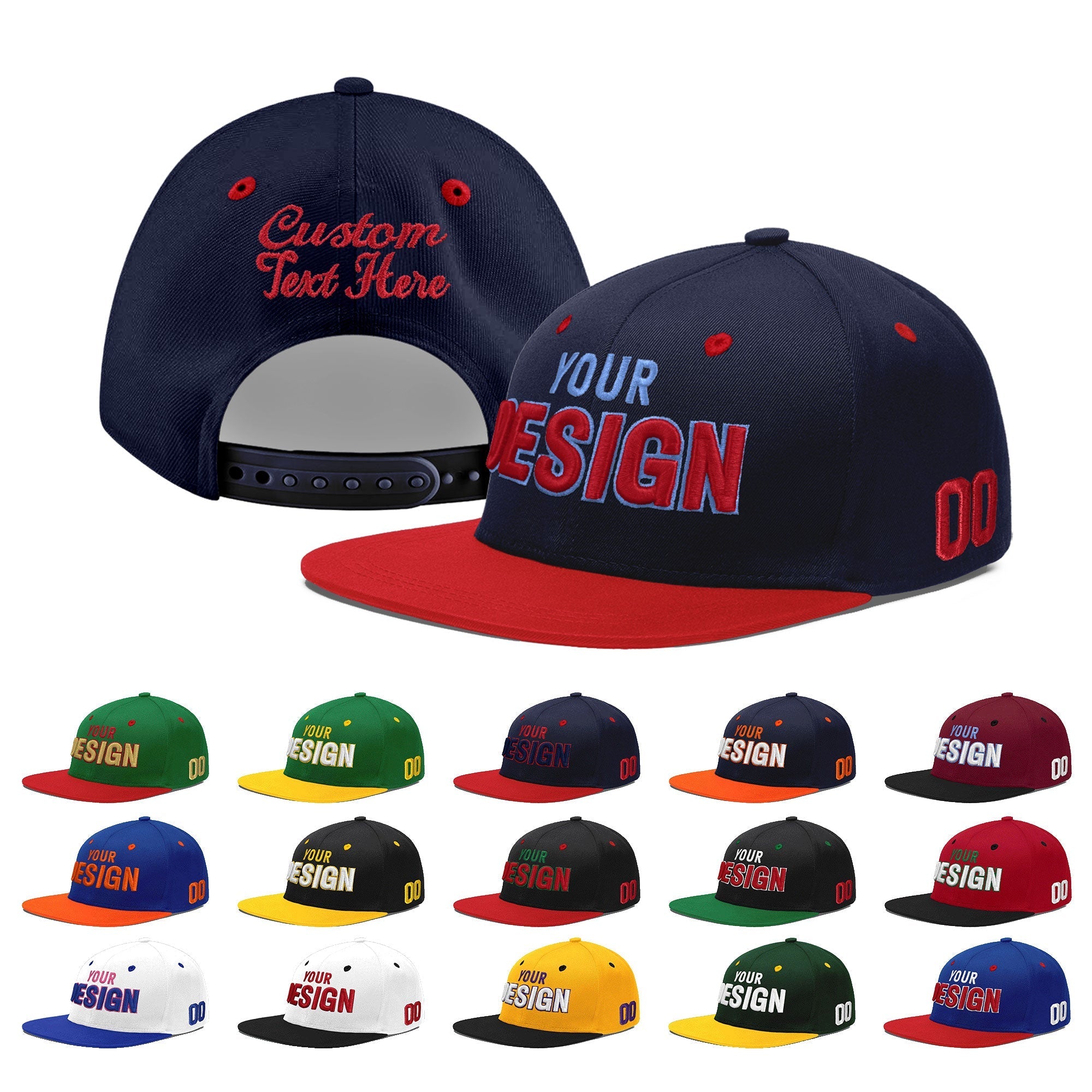 Custom Navy Red 3D Puff Embroidery Flat Embroidery Casual Sport Baseball Cap
