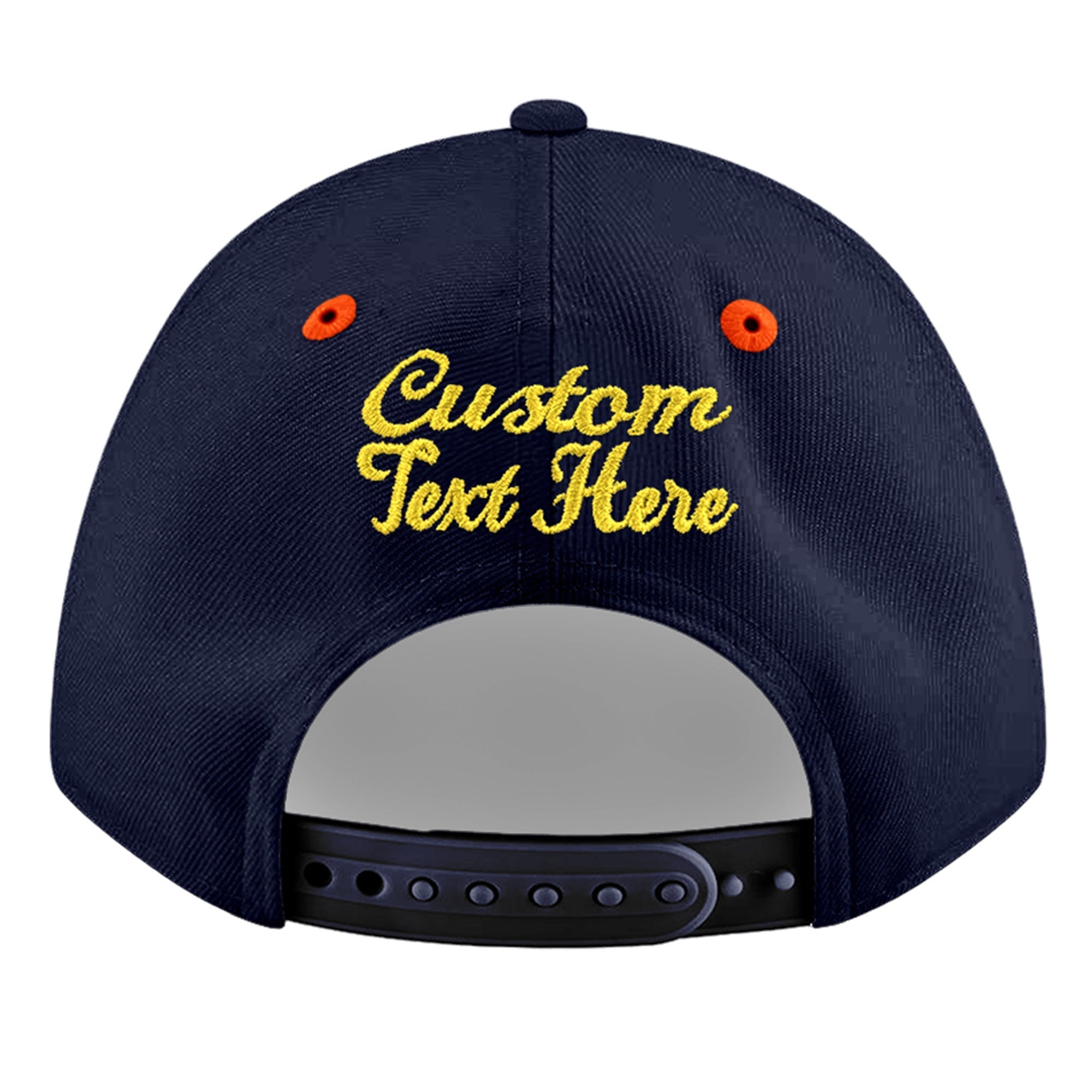 Custom Navy Navy Orange 3D Puff Embroidery Flat Embroidery Casual Sport Baseball Cap