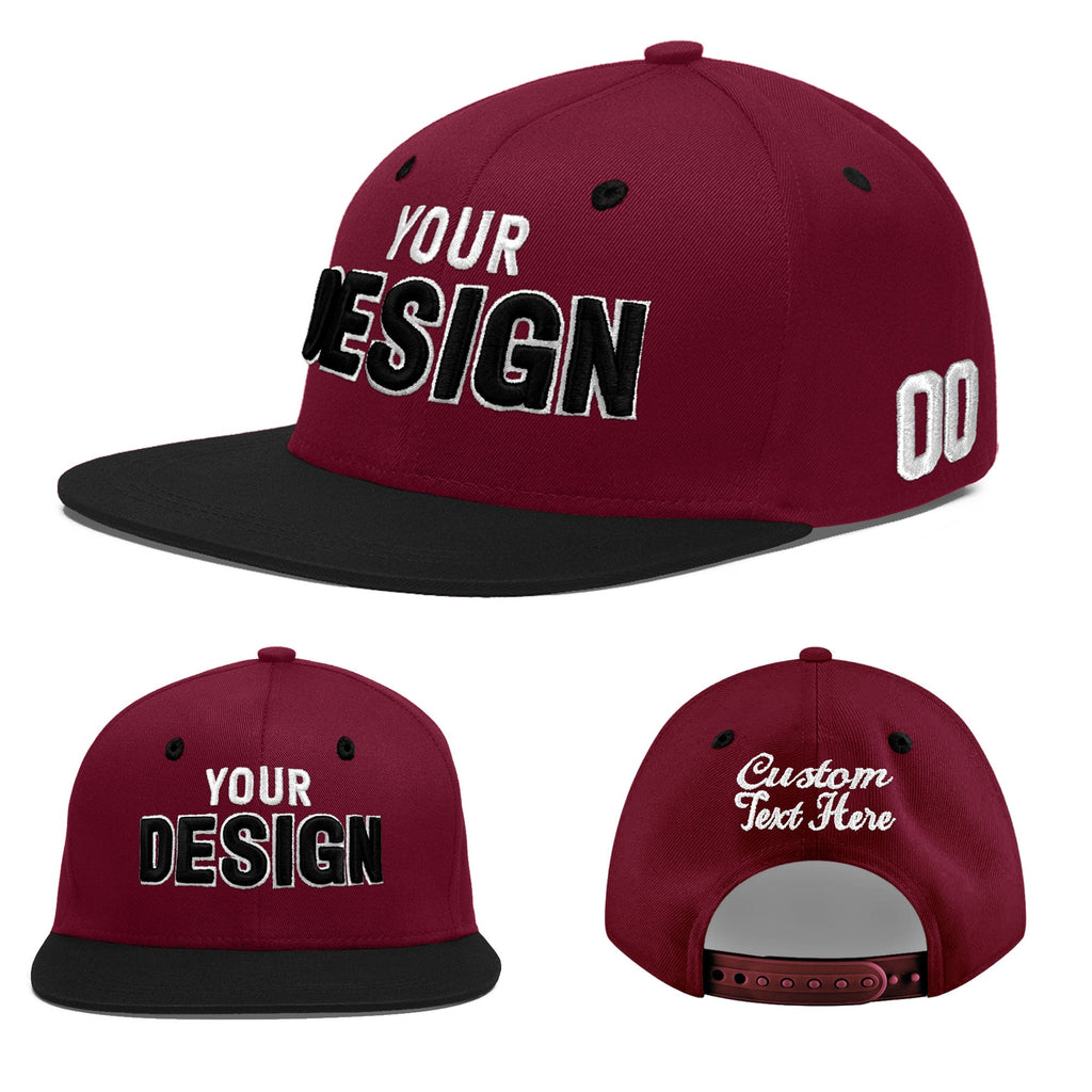 Custom Crimson Black White Orange 3D Puff Embroidery Flat Embroidery Casual Sport Baseball Cap