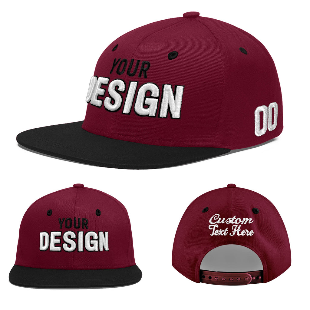 Custom Crimson Black White Orange 3D Puff Embroidery Flat Embroidery Casual Sport Baseball Cap