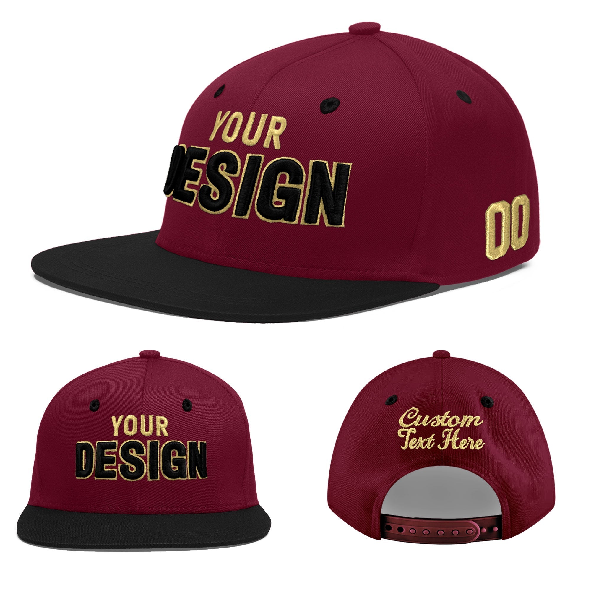 Custom Crimson Black White Orange 3D Puff Embroidery Flat Embroidery Casual Sport Baseball Cap