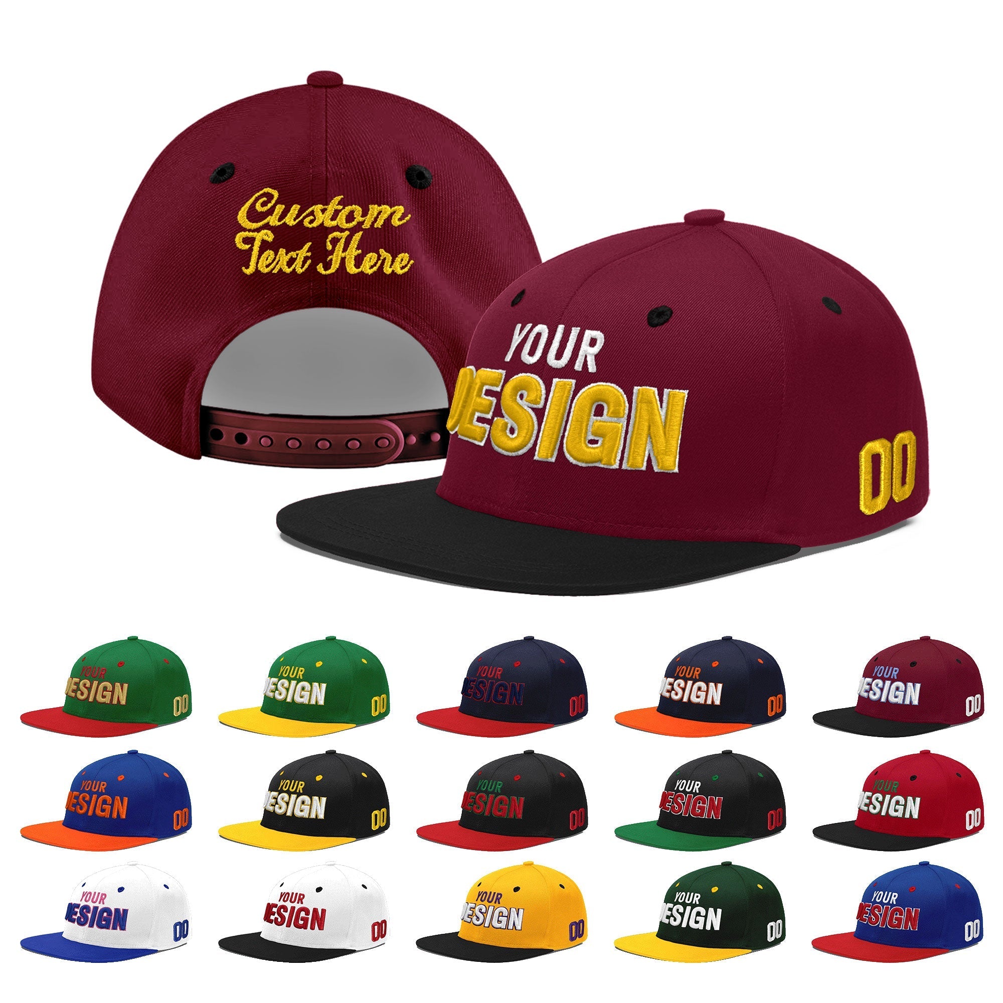 Custom Crimson Black 3D Puff Embroidery Flat Embroidery Casual Sport Baseball Cap