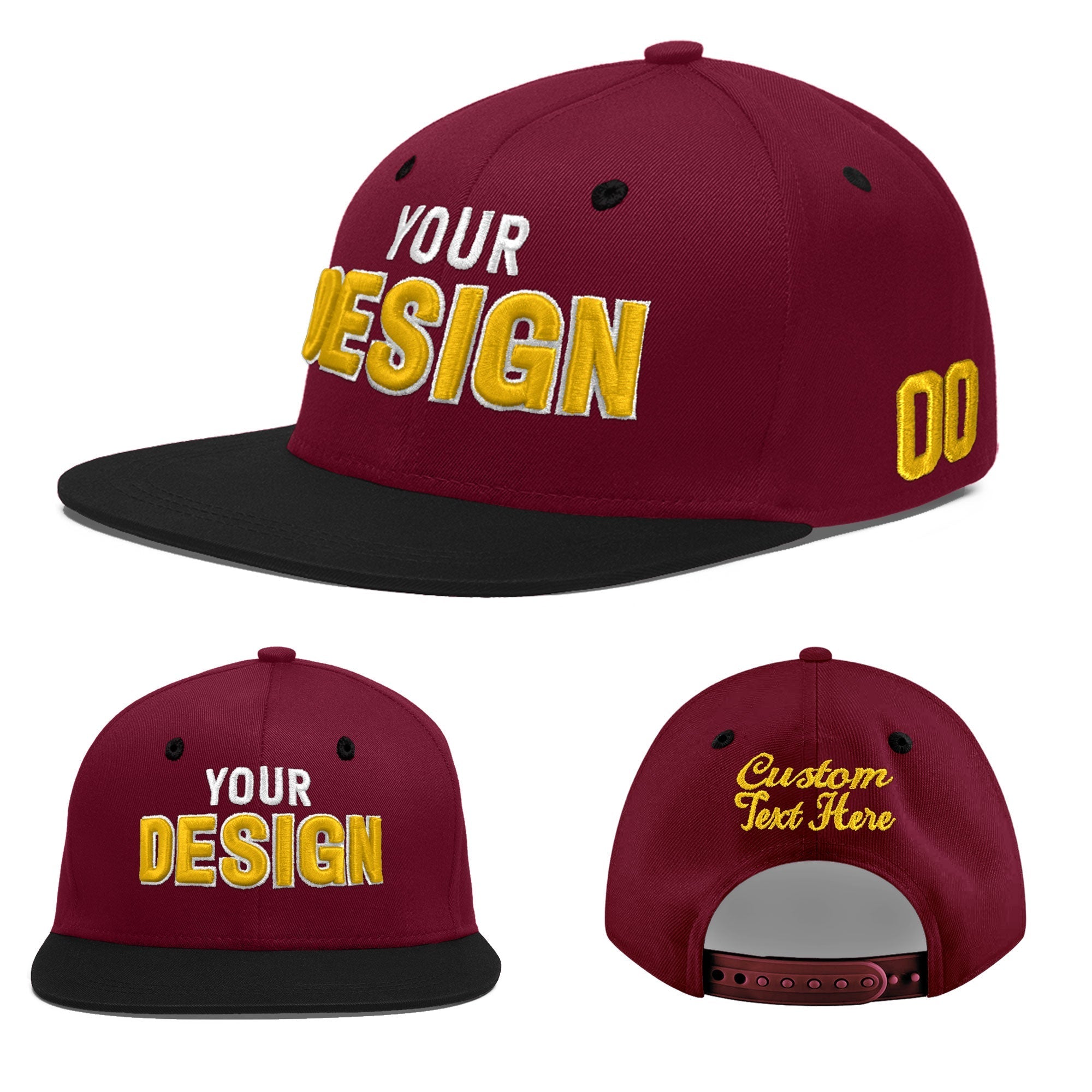 Custom Crimson Black 3D Puff Embroidery Flat Embroidery Casual Sport Baseball Cap