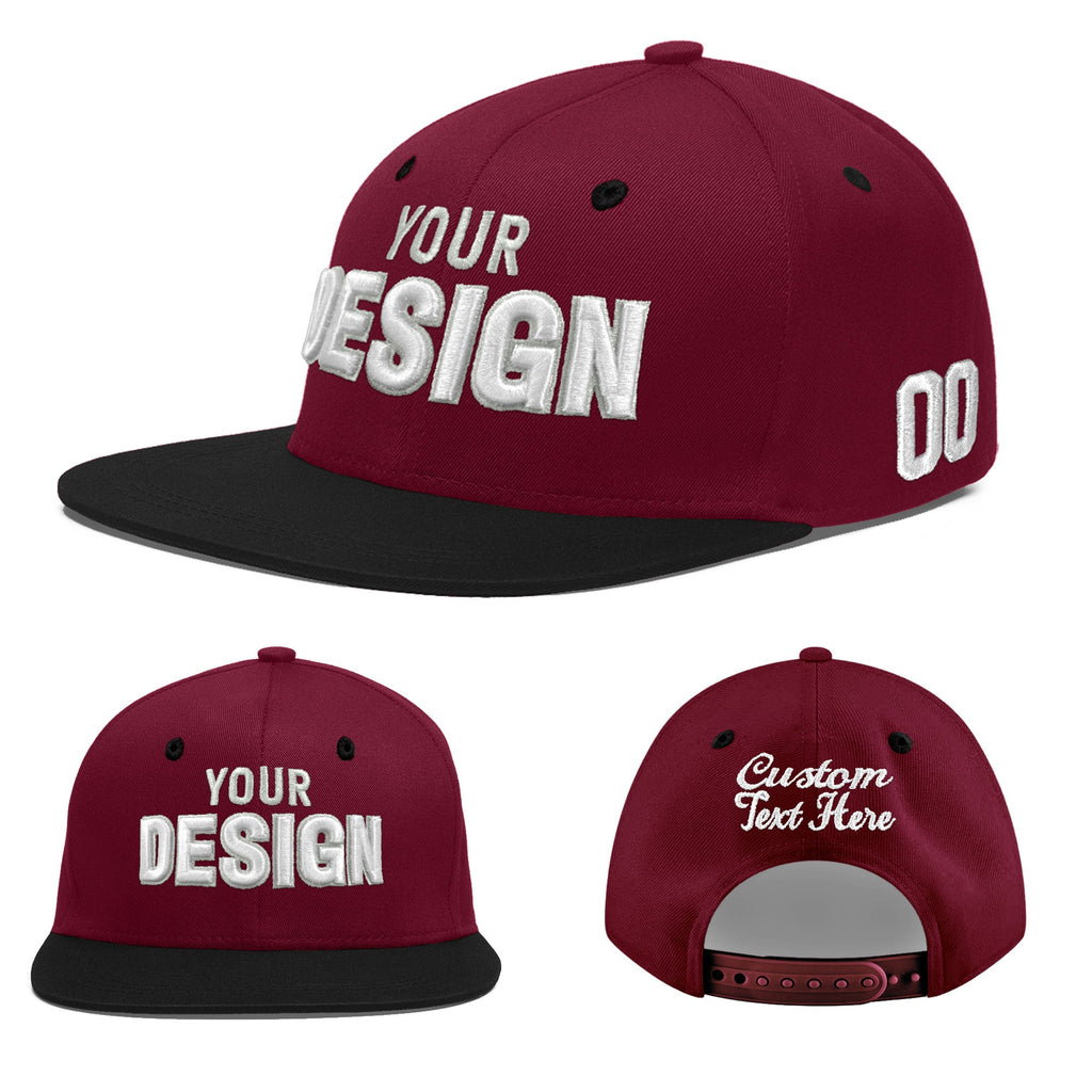 Custom Crimson Black 3D Puff Embroidery Flat Embroidery Casual Sport Baseball Cap