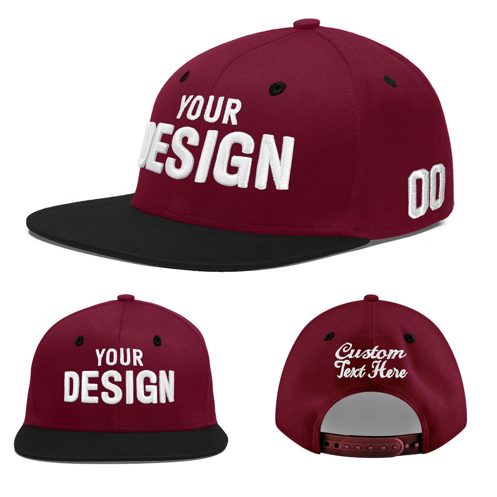 Custom Crimson Black 3D Puff Embroidery Flat Embroidery Casual Sport Baseball Cap
