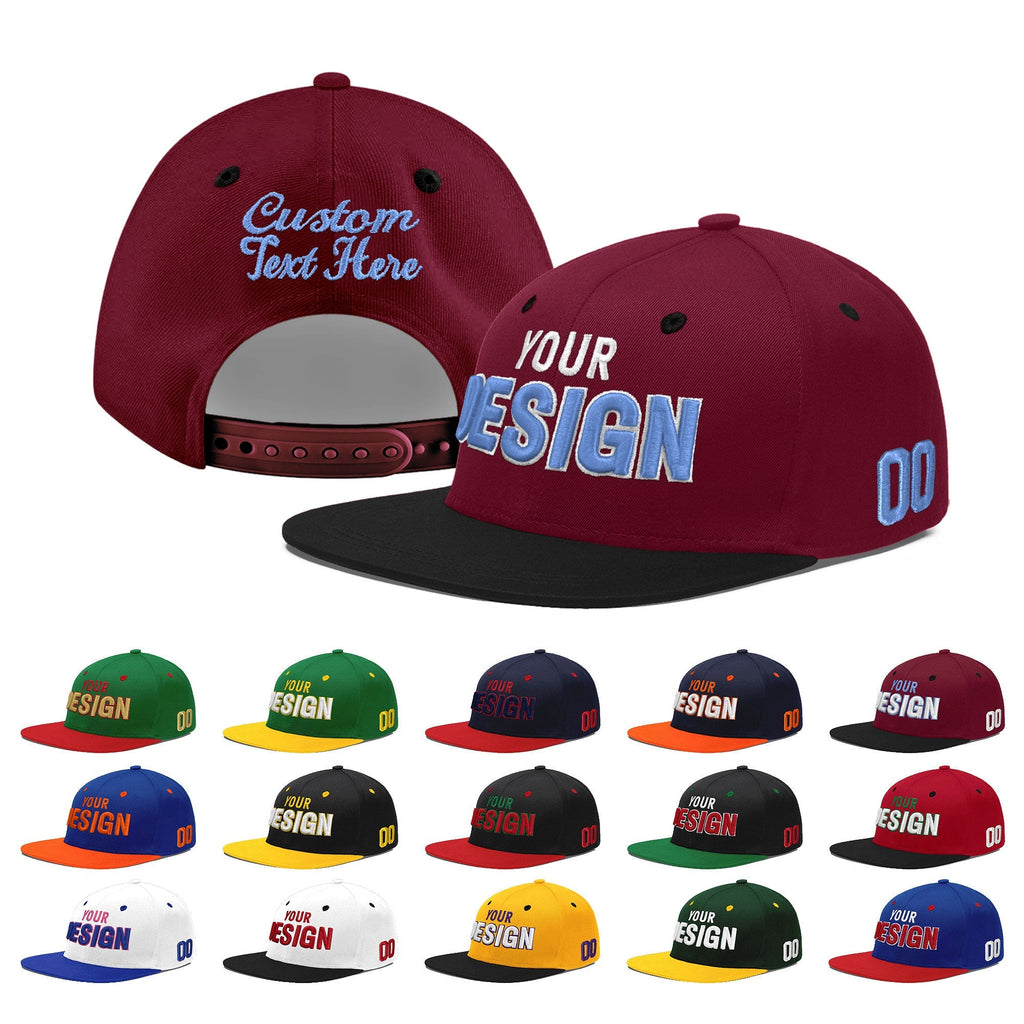 Custom Crimson Black 3D Puff Embroidery Flat Embroidery Casual Sport Baseball Cap
