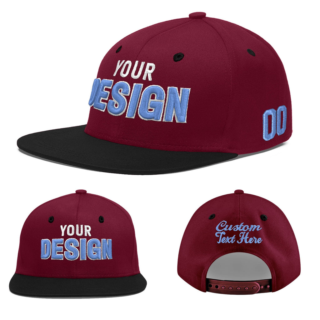 Custom Crimson Black 3D Puff Embroidery Flat Embroidery Casual Sport Baseball Cap