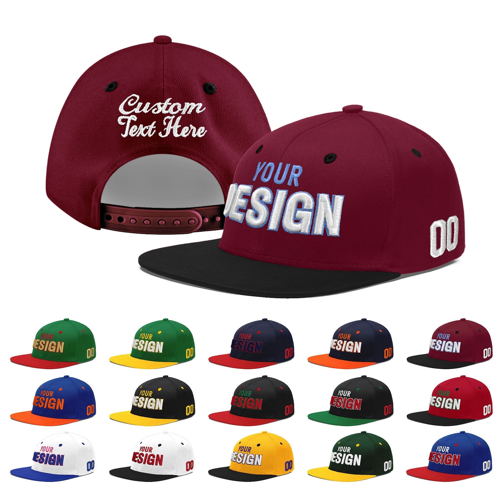 Custom Crimson Black 3D Puff Embroidery Flat Embroidery Casual Sport Baseball Cap