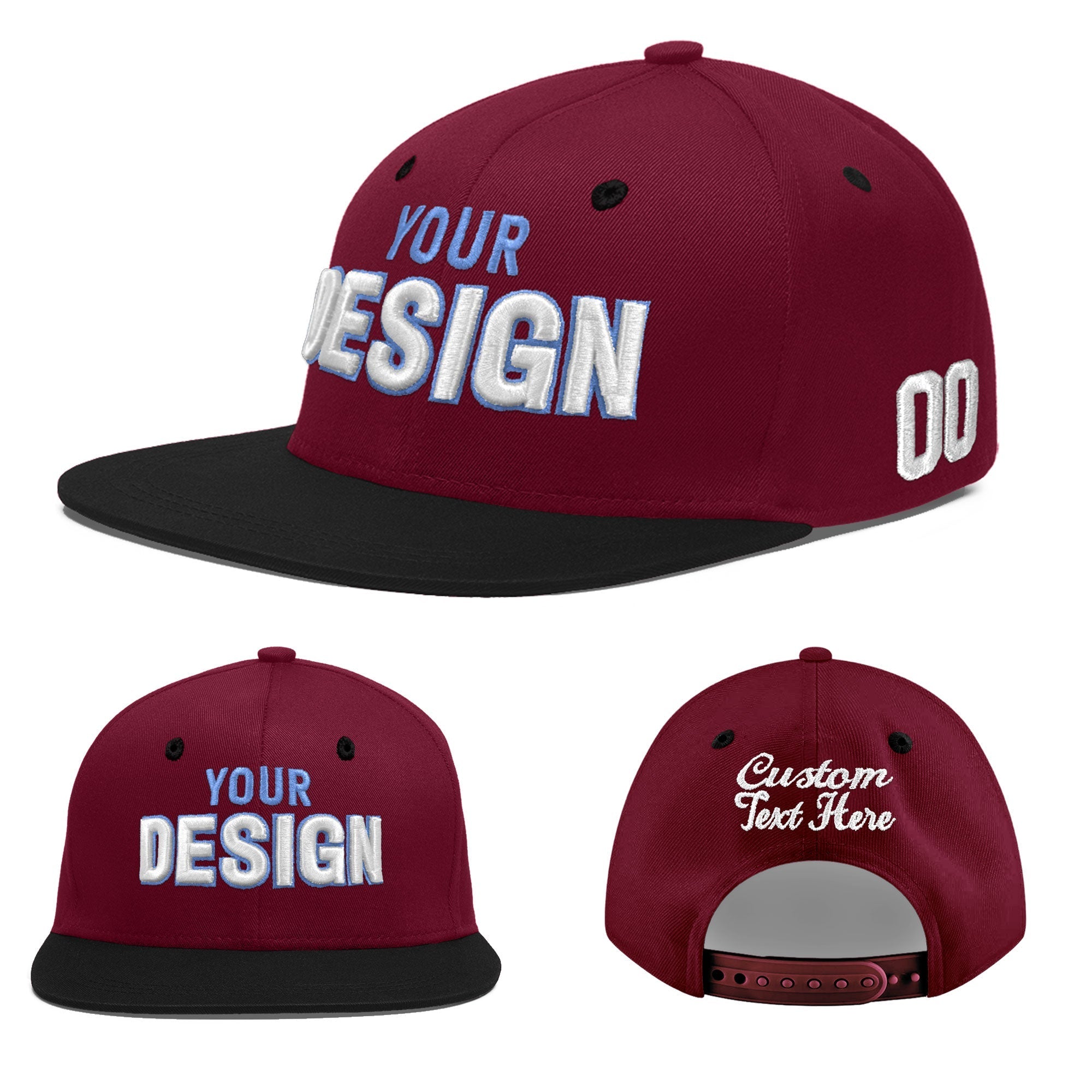 Custom Crimson Black 3D Puff Embroidery Flat Embroidery Casual Sport Baseball Cap